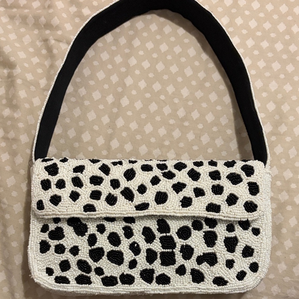 Stylish Black and White Beaded Shoulder Bag